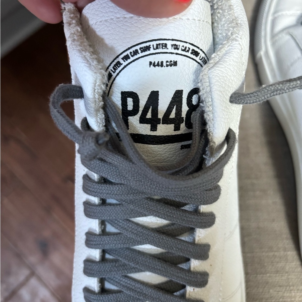 P448 Womens B Star Whiter Sneaker High Top Zipper Gray Laces Size 40 - Picture 6 of 10